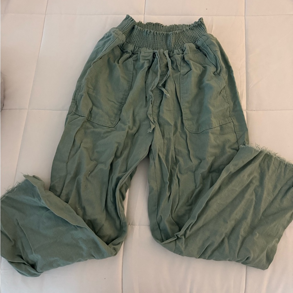 Casual Green Drawstring Pants